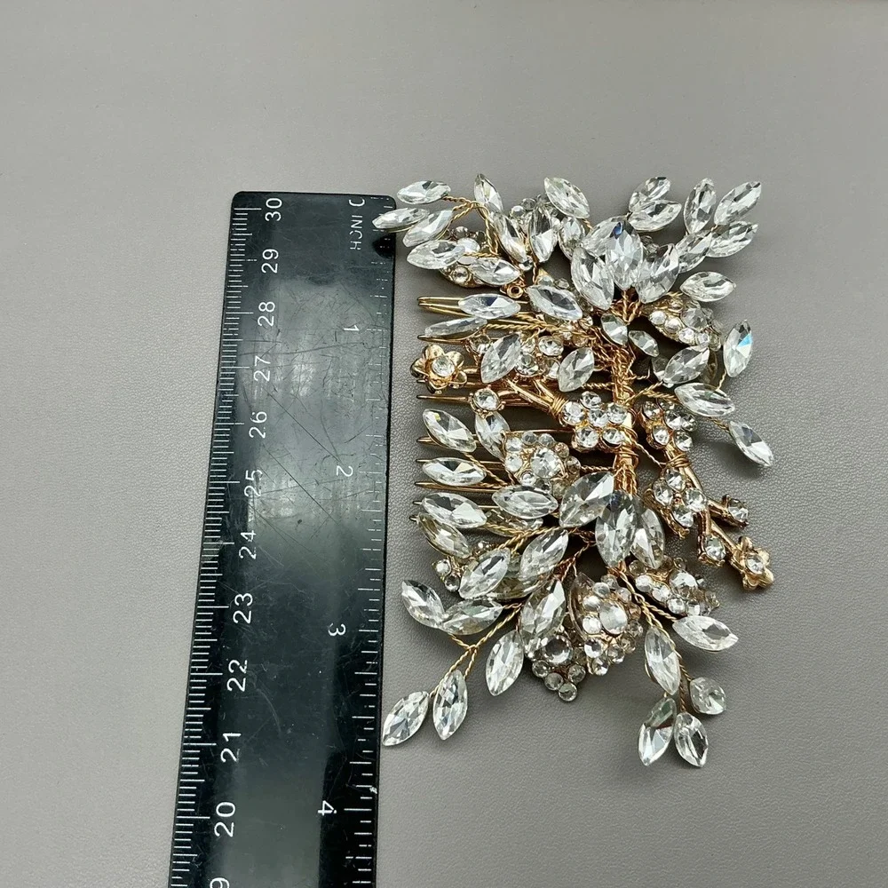 SWEETV Hair Comb Women Gold Tone Rhinestone Crystal Floral Bridal Wedding Access